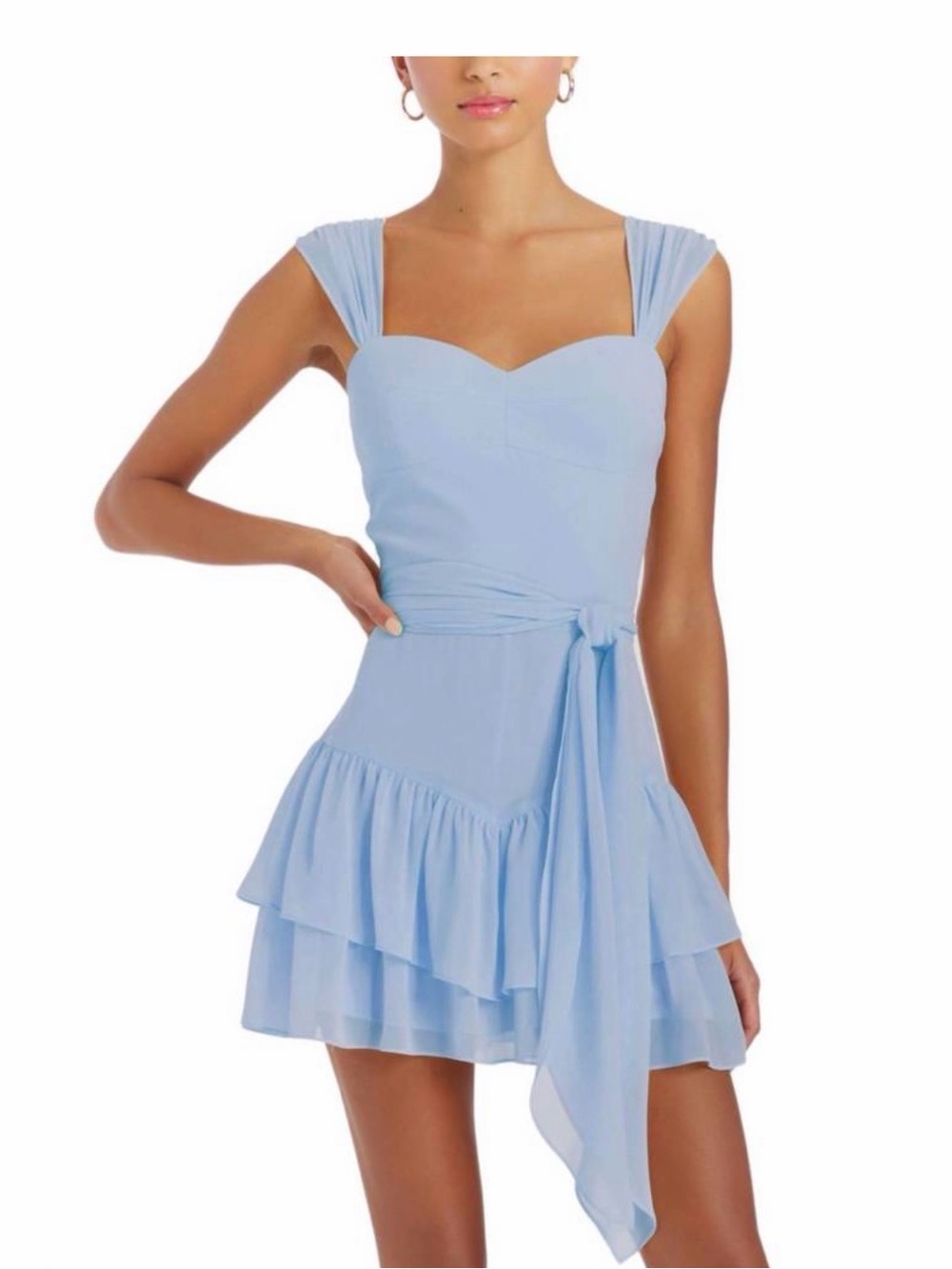 Amanda Uprichard Light Blue Ruffle Tie-Waist Romper - Size Small